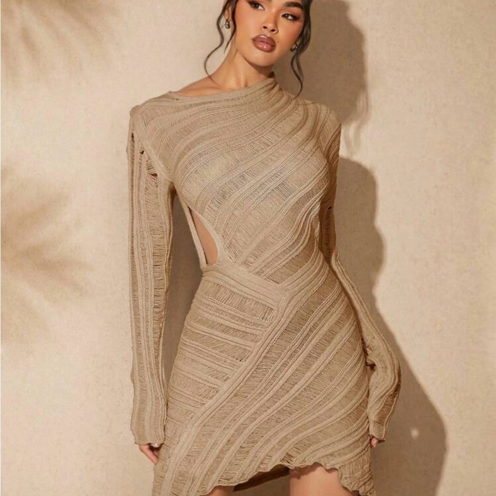 SHEIN Asymmetrical Tan Knit Dress